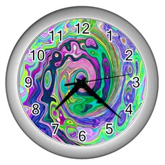 Groovy Abstract Aqua And Navy Lava Liquid Swirl Wall Clock (silver) by myrubiogarden