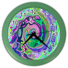 Groovy Abstract Aqua And Navy Lava Liquid Swirl Color Wall Clock by myrubiogarden