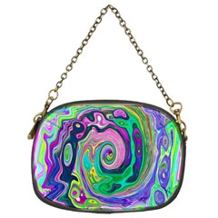 Groovy Abstract Aqua And Navy Lava Liquid Swirl Chain Purse (two Sides) by myrubiogarden