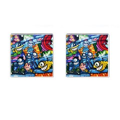 Graffiti Urban Colorful Graffiti Cartoon Fish Cufflinks (square) by genx