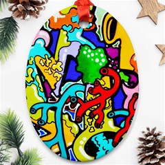 Graffiti Abstract With Colorful Tubes And Biology Artery Theme Oval Ornament (two Sides) by genx