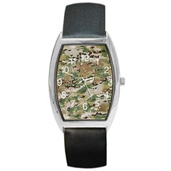 Wood Camouflage Military Army Green Khaki Pattern Barrel Style Metal Watch by snek