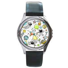 Sketch Cartoon Space Set Round Metal Watch by Pakrebo