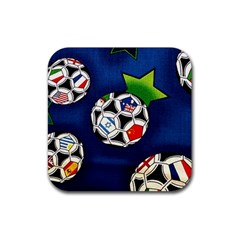 Textile Football Soccer Fabric Rubber Coaster (square)  by Pakrebo