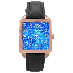 Valentine Heart Love Blue Rose Gold Leather Watch  by Mariart