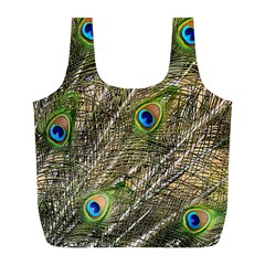 Green Peacock Feathers Color Plumage Full Print Recycle Bag (l) by Pakrebo