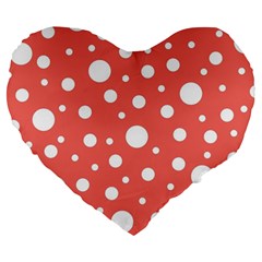 Polka Dot On Living Coral Large 19  Premium Flano Heart Shape Cushions by LoolyElzayat