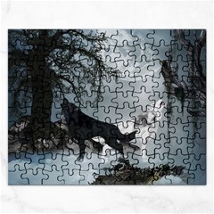 Awesome Black And White Wolf In The Dark Night Rectangular Jigsaw Puzzl by FantasyWorld7