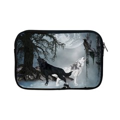 Awesome Black And White Wolf In The Dark Night Apple Ipad Mini Zipper Cases by FantasyWorld7