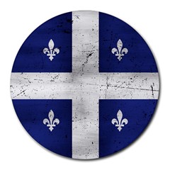 Flag Quebec Drapeau Grunge Fleur De Lys Blue And White Round Mousepads by Quebec