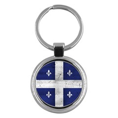 Flag Quebec Drapeau Grunge Fleur De Lys Blue And White Key Chains (round)  by Quebec