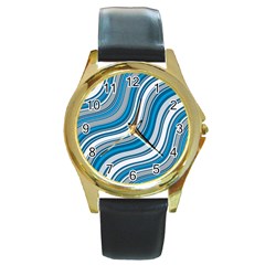 Blue Wave Surges On Round Gold Metal Watch by WensdaiAmbrose