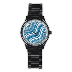 Blue Wave Surges On Stainless Steel Round Watch by WensdaiAmbrose