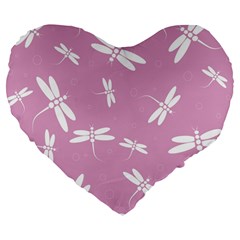 Dragonflies Pattern Large 19  Premium Flano Heart Shape Cushions by Valentinaart