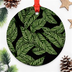 Tropical Leaves On Black Ornament (round) by snowwhitegirl