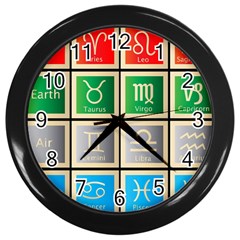 Set Of The Twelve Signs Of The Zodiac Astrology Birth Symbols Wall Clock (black) by Sudhe