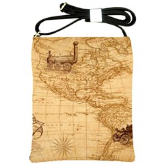 Map Discovery America Ship Train Shoulder Sling Bag by Sudhe