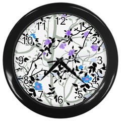 Floral Pattern Background Wall Clock (black) by Sudhe