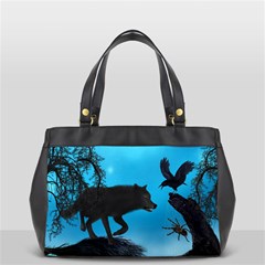 Awesome Black Wolf With Crow And Spider Oversize Office Handbag (2 Sides) by FantasyWorld7