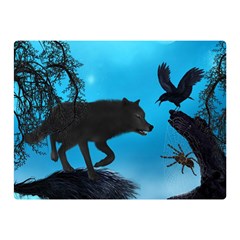 Awesome Black Wolf With Crow And Spider Double Sided Flano Blanket (mini)  by FantasyWorld7