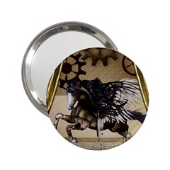 Awesome Steampunk Unicorn With Wings 2 25  Handbag Mirrors by FantasyWorld7