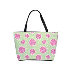 Roses Flowers Pink And Pastel Lime Green Pattern With Retro Dots Classic Shoulder Handbag by genx