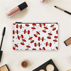 Red Apple Core Funny Retro Pattern Half On White Background Cosmetic Bag (small) by genx