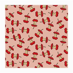 Red Apple Core Funny Retro Pattern Half Eaten On Pastel Orange Background Medium Glasses Cloth by genx