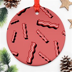 Funny Bacon Slices Pattern Infidel Vintage Red Meat Background  Ornament (round) by genx