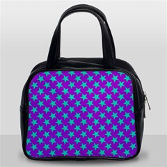 Turquoise Stars Pattern On Purple Classic Handbag (two Sides) by BrightVibesDesign