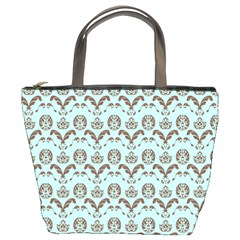 Easter Damask Pattern Robins Egg Blue And Brown Bucket Bag by emilyzragz