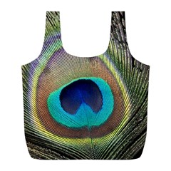 Peacock Feather Close Up Macro Full Print Recycle Bag (l) by Pakrebo