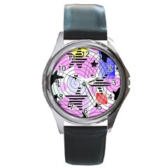 Stars And Spirals Round Metal Watch by okhismakingart