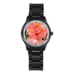 Folded Pink And Orange Rose Stainless Steel Round Watch by okhismakingart