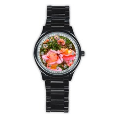 Pink Rose Field Stainless Steel Round Watch by okhismakingart