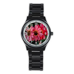 Three Dripping Flowers Stainless Steel Round Watch by okhismakingart