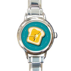 Toast With Cheese Pattern Turquoise Green Background Retro Funny Food Round Italian Charm Watch by genx