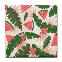 Tropical Watermelon Leaves Pink And Green Jungle Leaves Retro Hawaiian Style Tile Coasters by genx