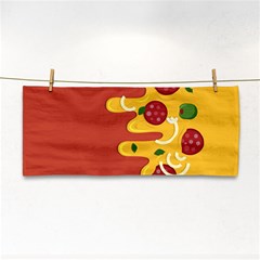 Pizza Topping Funny Modern Yellow Melting Cheese And Pepperonis Hand Towel by genx