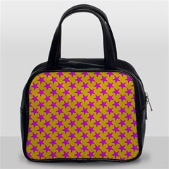 Pink Stars Pattern On Yellow Classic Handbag (two Sides) by BrightVibesDesign