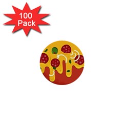 Pizza Topping Funny Modern Yellow Melting Cheese And Pepperonis 1  Mini Buttons (100 Pack)  by genx