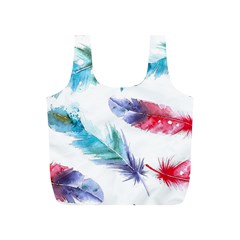 Feathers Boho Style Purple Red And Blue Watercolor Full Print Recycle Bag (s) by genx