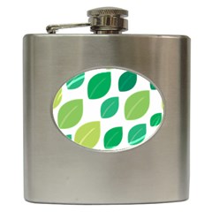 Leaves Green Modern Pattern Naive Retro Leaf Organic Hip Flask (6 Oz) by genx