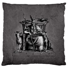 Odin On His Throne With Ravens Wolf On Black Stone Texture Large Flano Cushion Case (two Sides) by snek