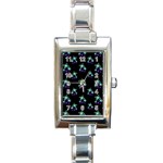 Dark Floral Drawing Print Pattern Rectangle Italian Charm Watch Front