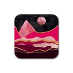 Pink and black abstract mountain landscape Rubber Coaster (Square)  Front