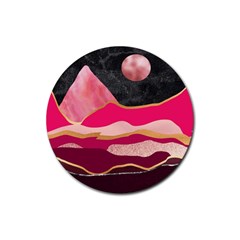 Pink And Black Abstract Mountain Landscape Rubber Coaster (round)  by charliecreates