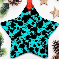 Bright Turquoise And Black Leopard Style Paint Splash Funny Pattern Ornament (star) by yoursparklingshop