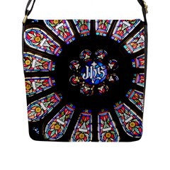 Rosette Stained Glass Window Church Flap Closure Messenger Bag (l) by Pakrebo