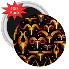 Stylised Horns Black Pattern 3  Magnets (100 Pack) by HermanTelo